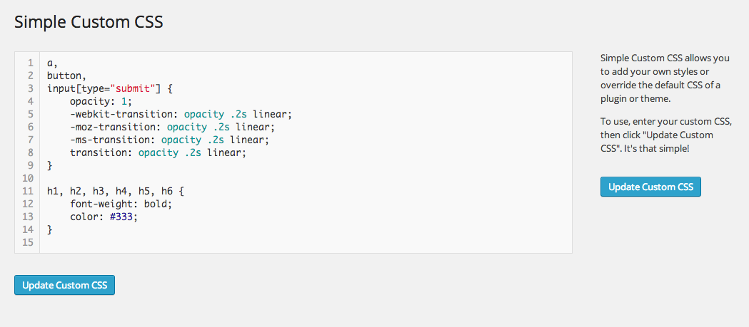 Screenshot of CSS customization in WordPress for business websites
