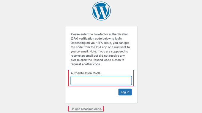 Screenshot of two-factor authentication setup for WordPress security