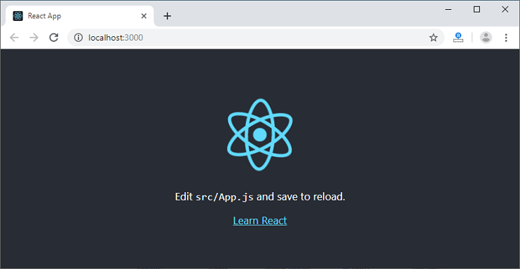 Screenshot of Create React App setup for React development